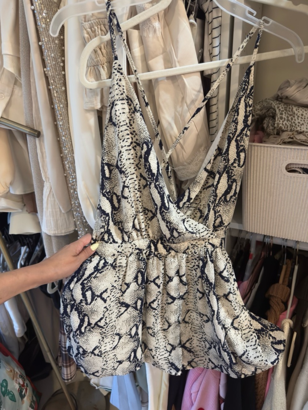 Tobi navy and Cream Snake-Print Romper